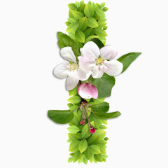 春意盎然的绿叶花卉字母I
