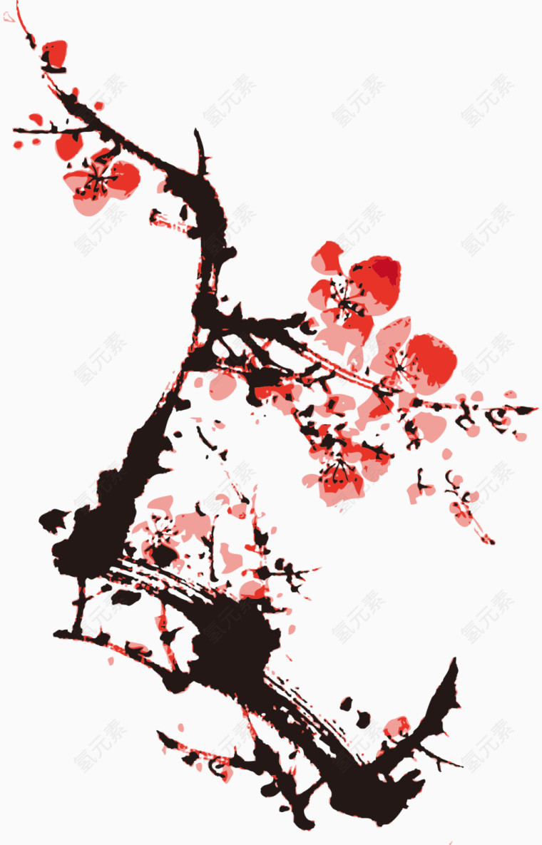 水墨红梅