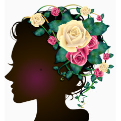 戴蔷薇头饰的女人剪影