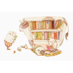 插画小羊在看书