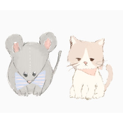 卡通手绘猫老鼠