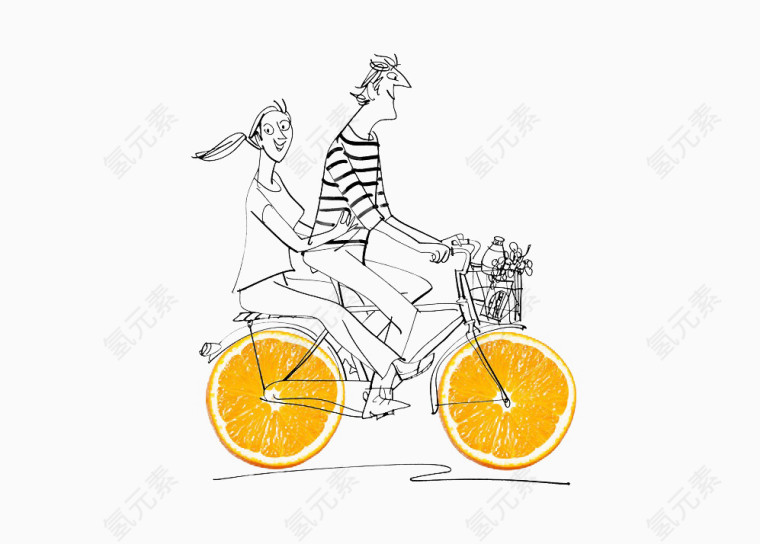 骑自行车蔬果插画设计