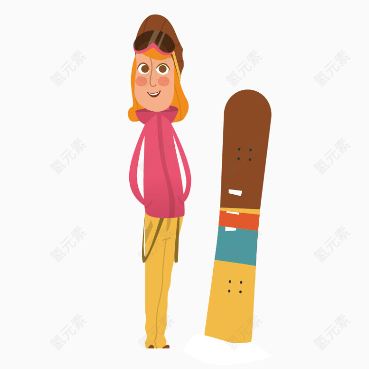 卡通手绘粉色滑板女孩
