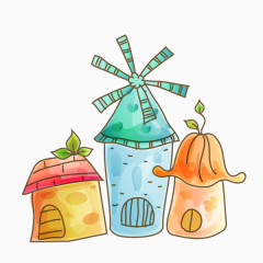 卡通风车房屋