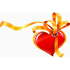 红色卡通爱心黄色彩带