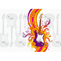 缤纷花纹和潮流吉他乐器矢量素材