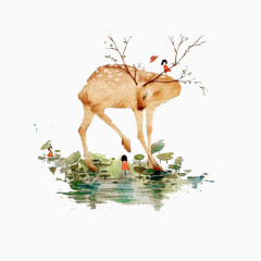 手绘梅花鹿