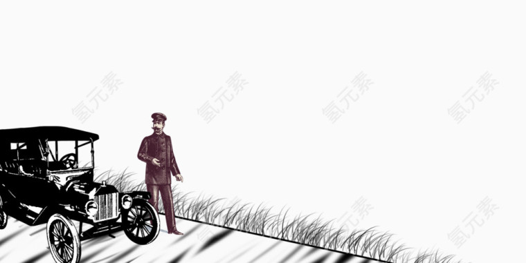 手绘汽车和人