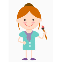 卡通拿画笔女生