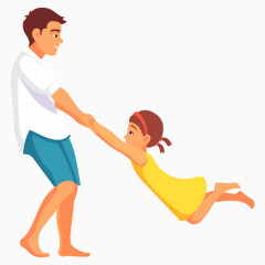 卡通手绘父女玩耍节日元素