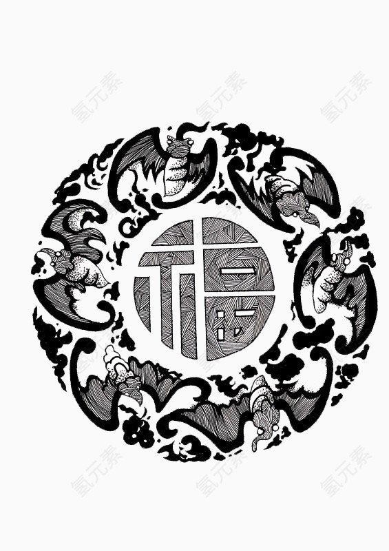 福字中国风黑色花纹素材