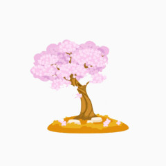 手绘春天一棵开花的树素材