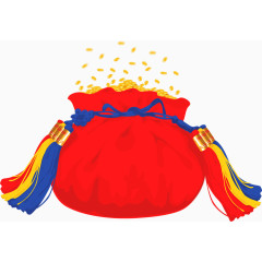 带有流苏的迸发金币的红色锦囊钱袋