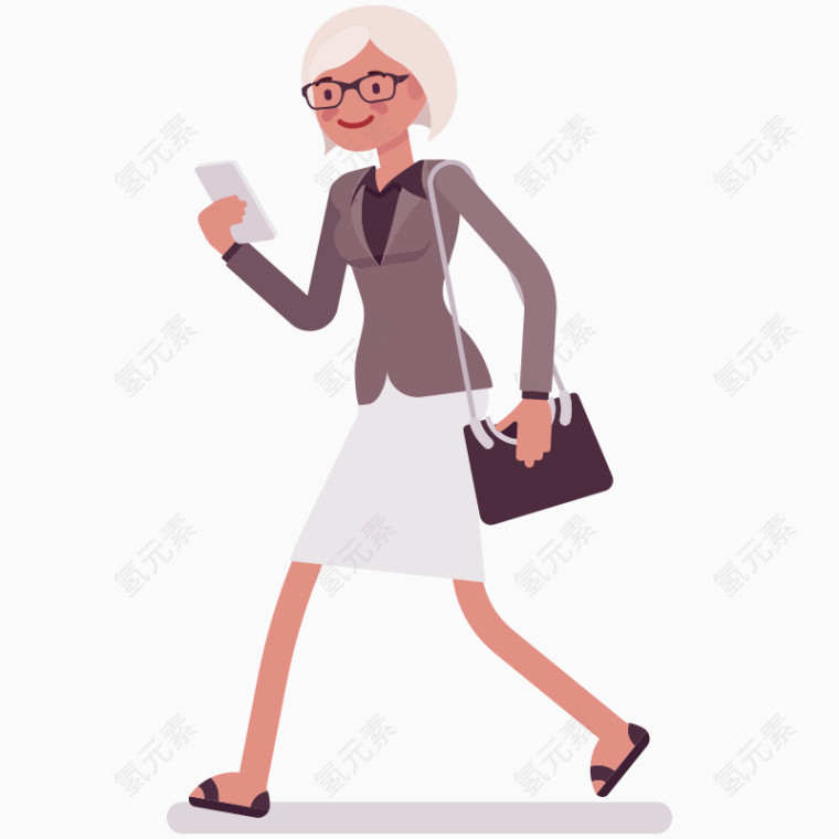 卡通低头看手机女孩