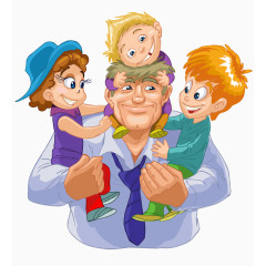 抱着三个孩子的父亲