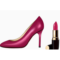 桃红色高跟鞋和口红