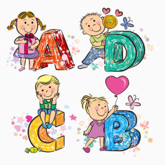 矢量字母小孩