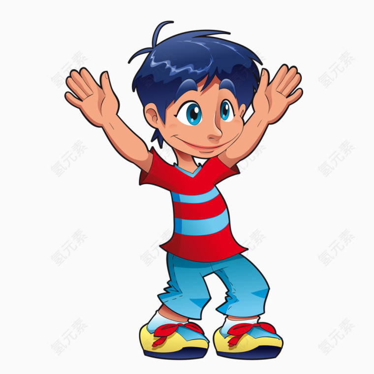 举起双手的小男孩