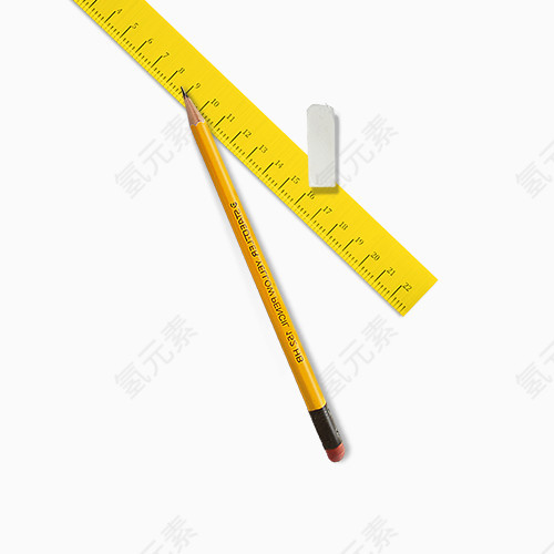 黄色铅笔尺子和橡皮