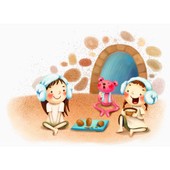 手绘清新人物聚会插画