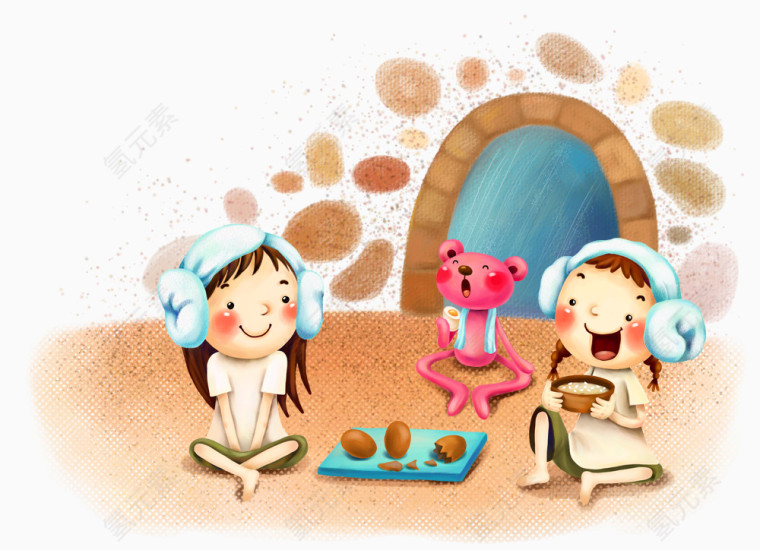 手绘清新人物聚会插画