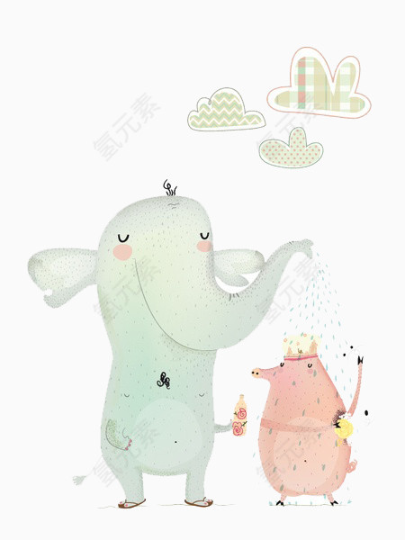 用大象的鼻子洗澡