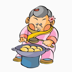 古代蒸包子的妇女形象