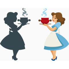 拿汤的女人卡通手绘装饰元素