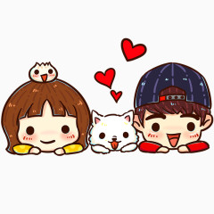 卡通清新趴着的男孩女孩