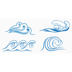 蓝色清新简约彩绘海浪集合素材