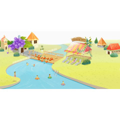 水上游乐园卡通手绘装饰元素