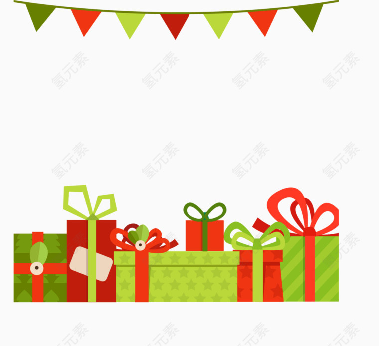 卡通圣诞矢量彩旗礼物