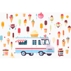 矢量卡通冰激凌与冷饮车