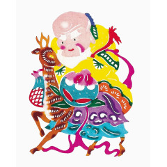 寿星梅花鹿人物剪纸素材