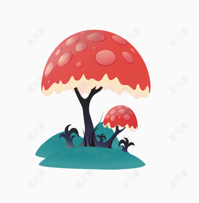 卡通水彩蘑菇树