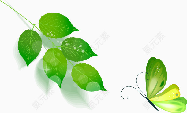 卡通清新春天树叶蝴蝶