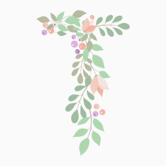 植物绿叶花朵字母T
