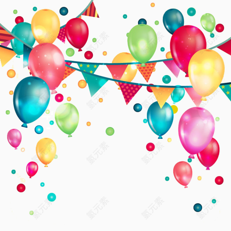 节日气球与三角拉旗矢量素材