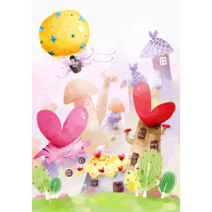 手绘清新童话世界插画