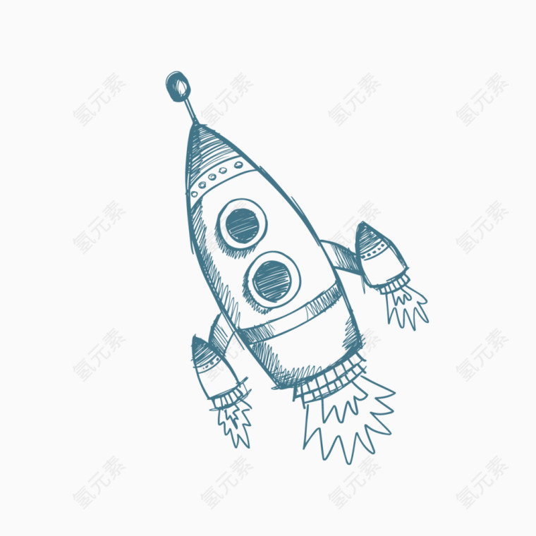 卡通手绘素描线稿火箭