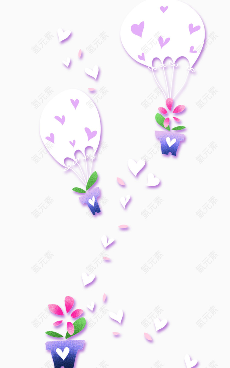 紫色清新花盆气球漂浮素材