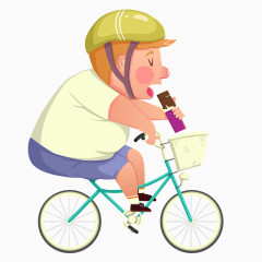 小男孩骑自行车吃东西场景