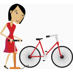 给自行车打气的女子