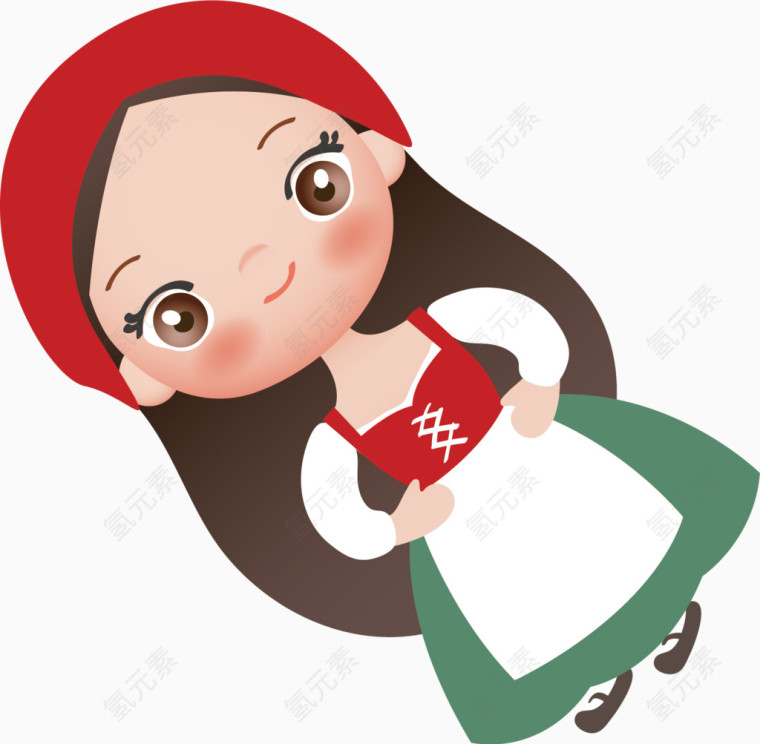 穿西班牙传统服饰小女孩卡通人物图标元素