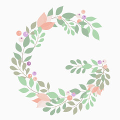 植物绿叶花朵字母G