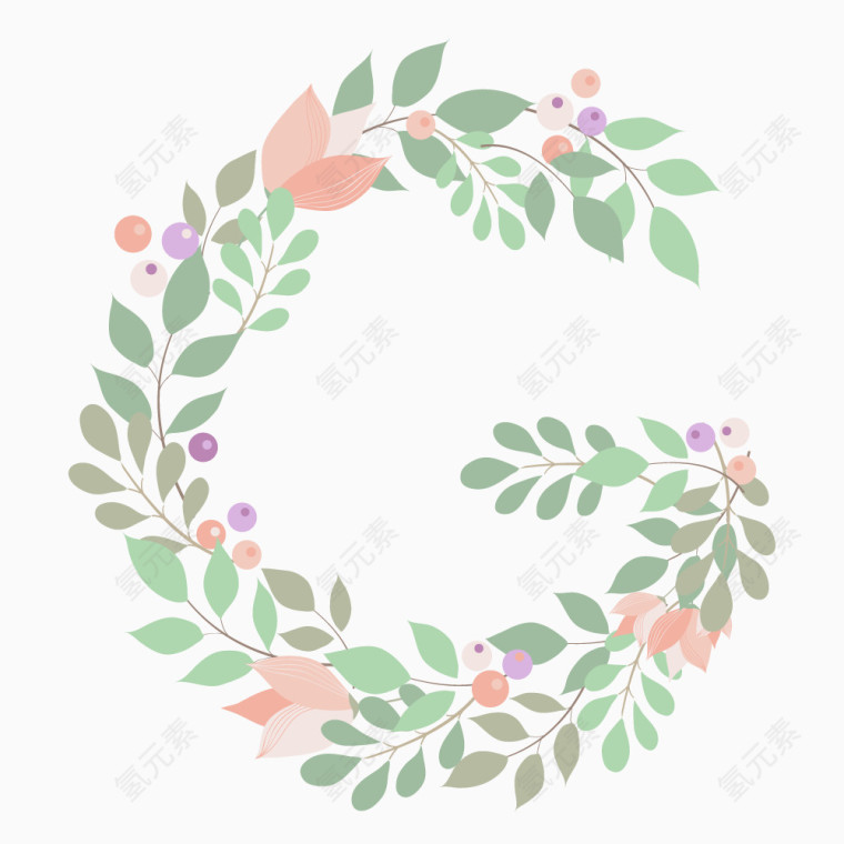 植物绿叶花朵字母G