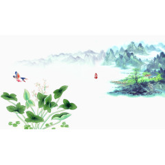 花鸟山水水墨画
