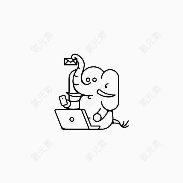卡通手绘大象电脑传信
