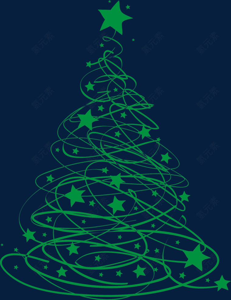 绿色圣诞树线条星星