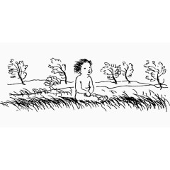 坐在草地上的婴孩手绘矢量图